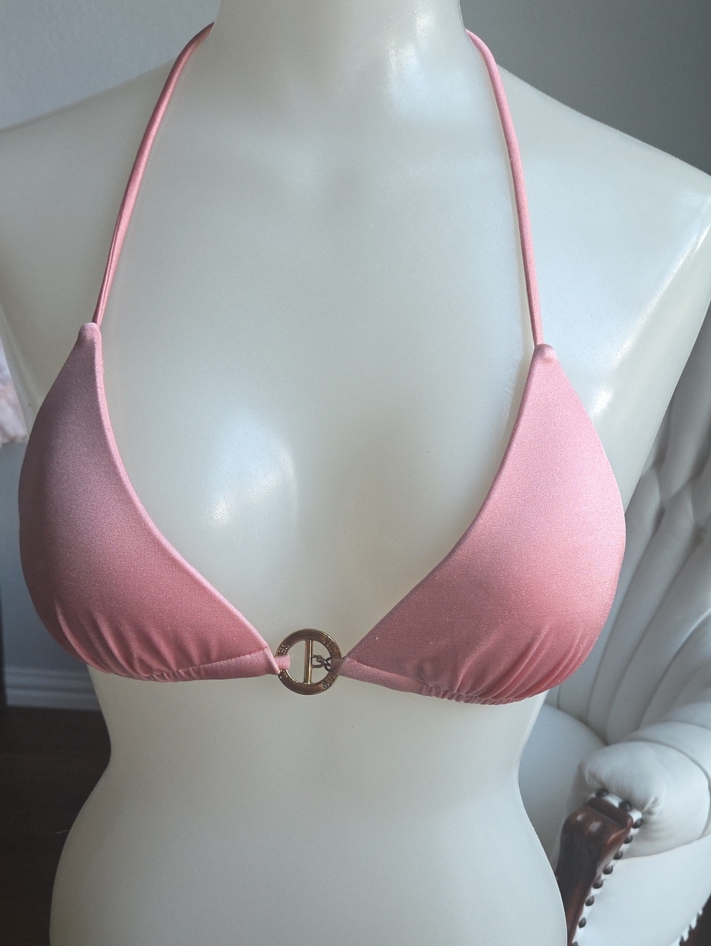 Victoria's Secret Pink Triangle Halter Bikini Top with Gold Accent